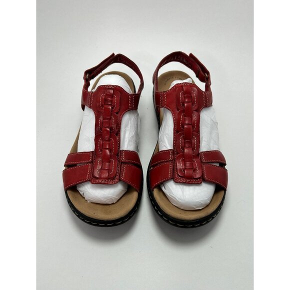 Clarks Collection Sandals Women's Size 8 Red Leather Basket Weave Detail - Picture 3 of 11